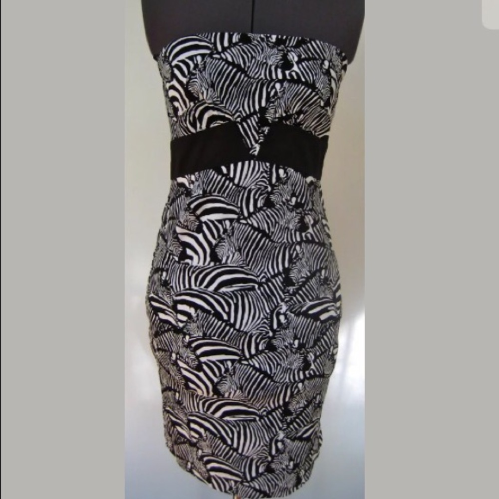 NEW TRINA TURK DRESS CAROLYN ZEBRA ANIMAL PRINT STRAPLESS BLACK WHITE SMALL 2 4